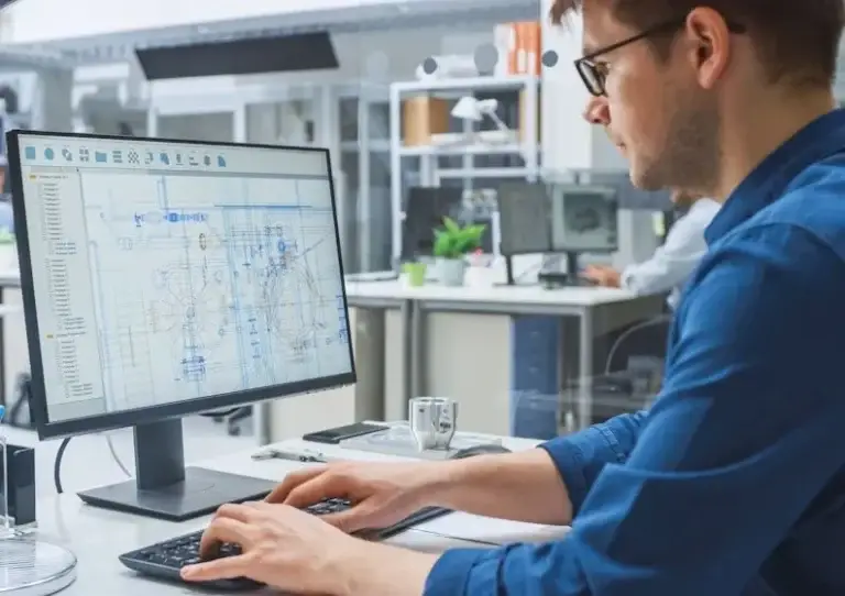 engineer using CAD on computer