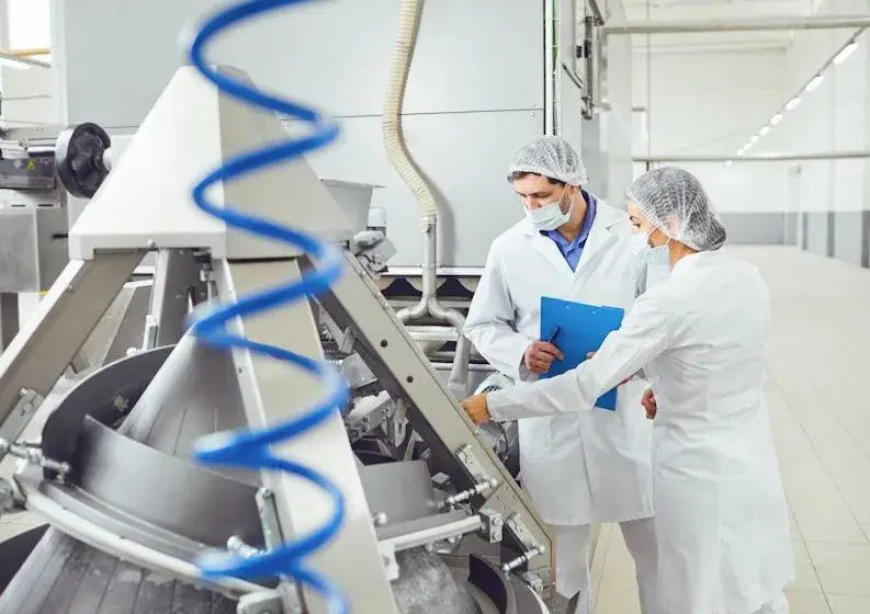 workers in food production facility