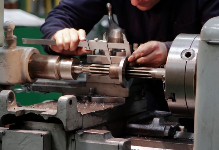 an engineer holding a tool near to a machine