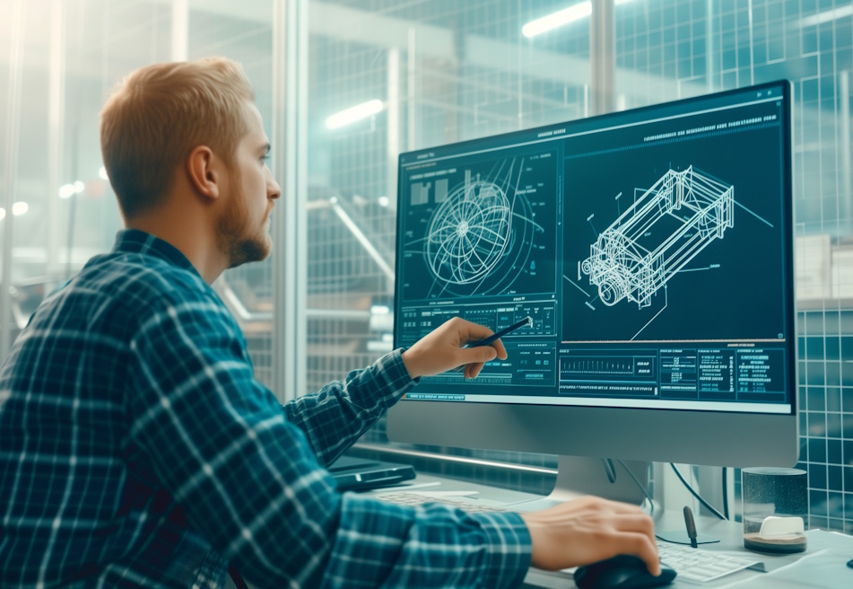 engineer looking at graphics on a screen