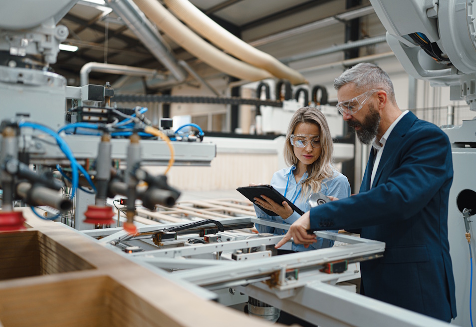 business team reviewing product development