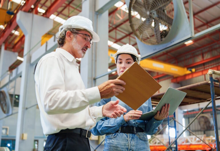 engineering team in warehouse
